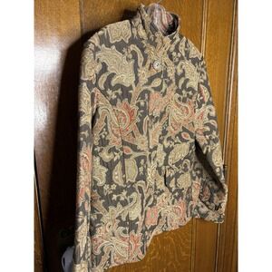 VTG‎ Flashback Women Jacket Med Brown Paisley Tapestry Button Up Hi Neck Blazer